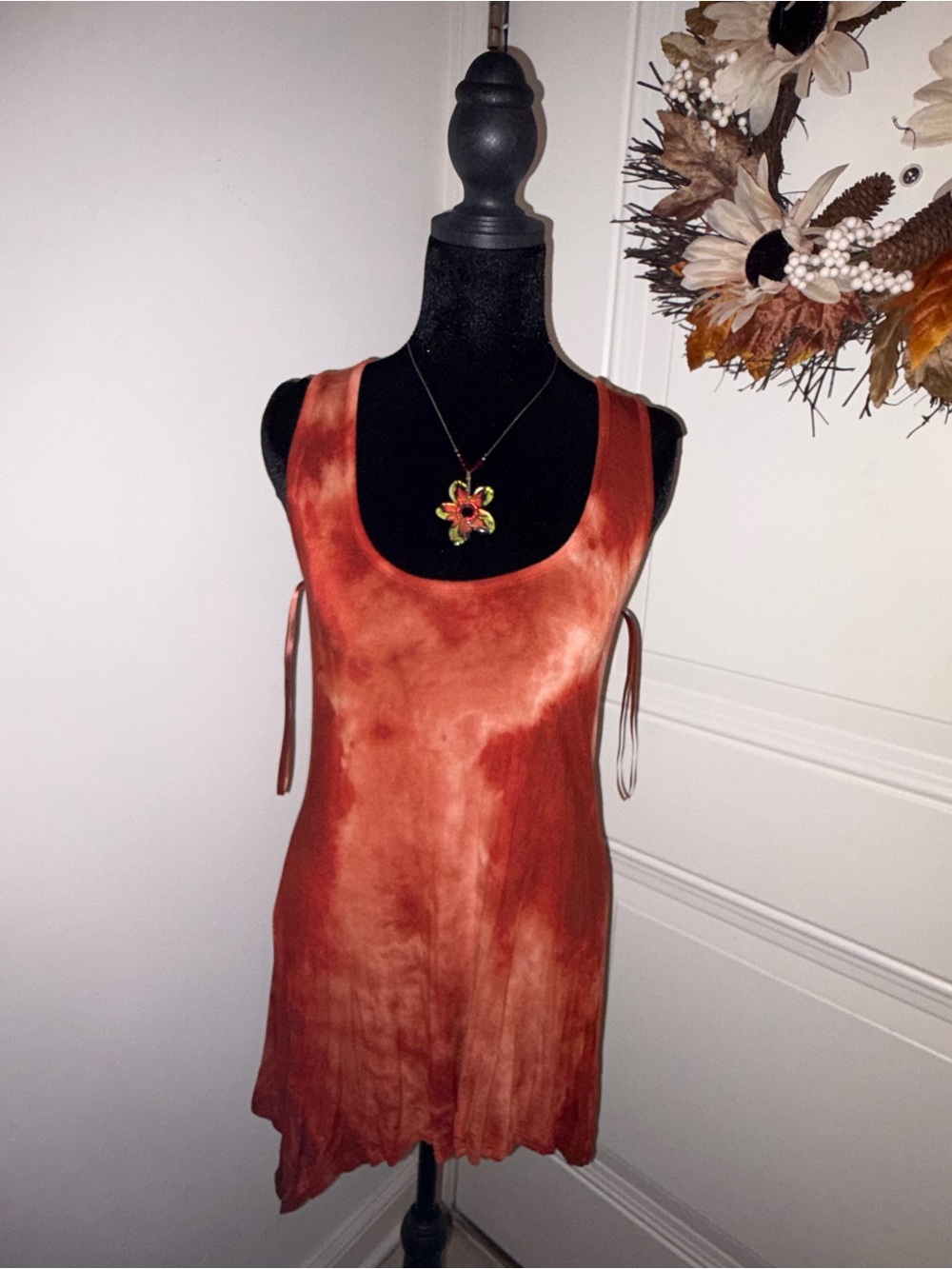 Arden B Burnt Orange Tie-Dye Scoop Neck Tank